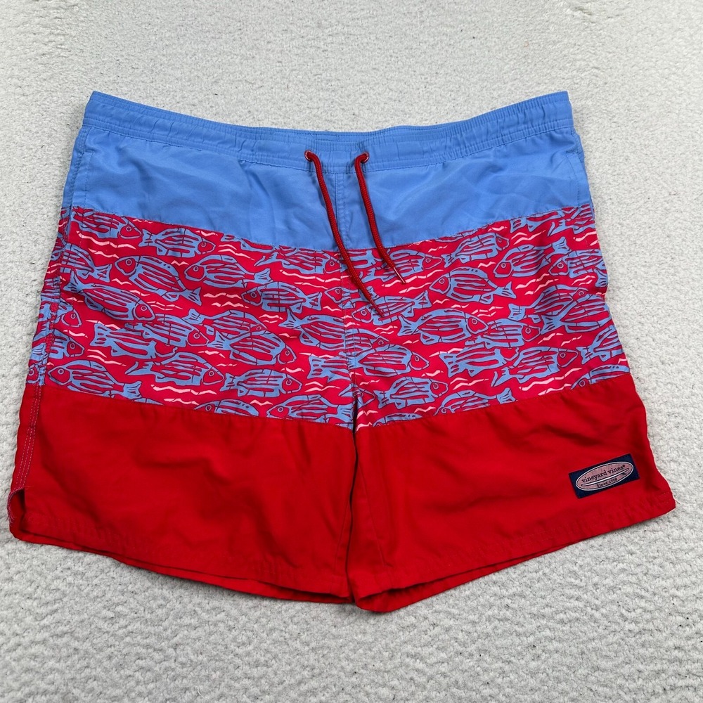 Vineyard Vines Shorts Mens Medium Chappy Swim Trunks Fish Drawstring Waist Lined